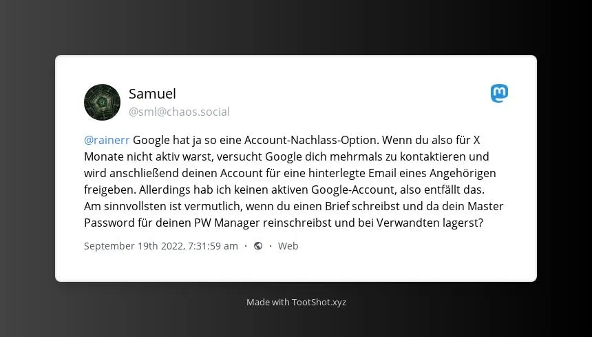 Screenshot. Google Account-Nachlass-Option.PW Manger