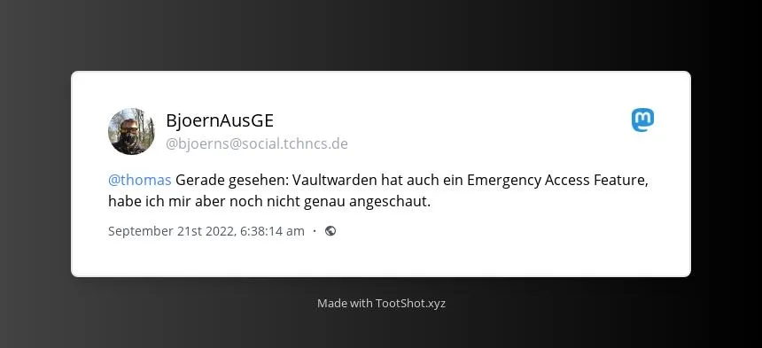 Screenshot. Vaultwarden. Emergency Access Feature